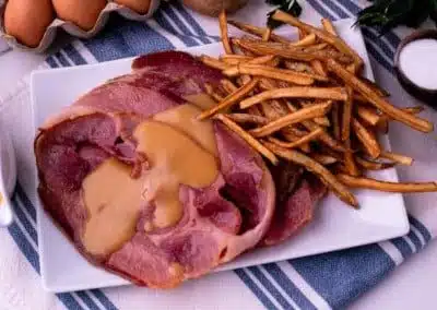Country Ham Center Slices & French Fries with a Hot Mustard Sauce